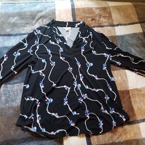 Charter Club Dress Blouse With Pearl And Flower Design